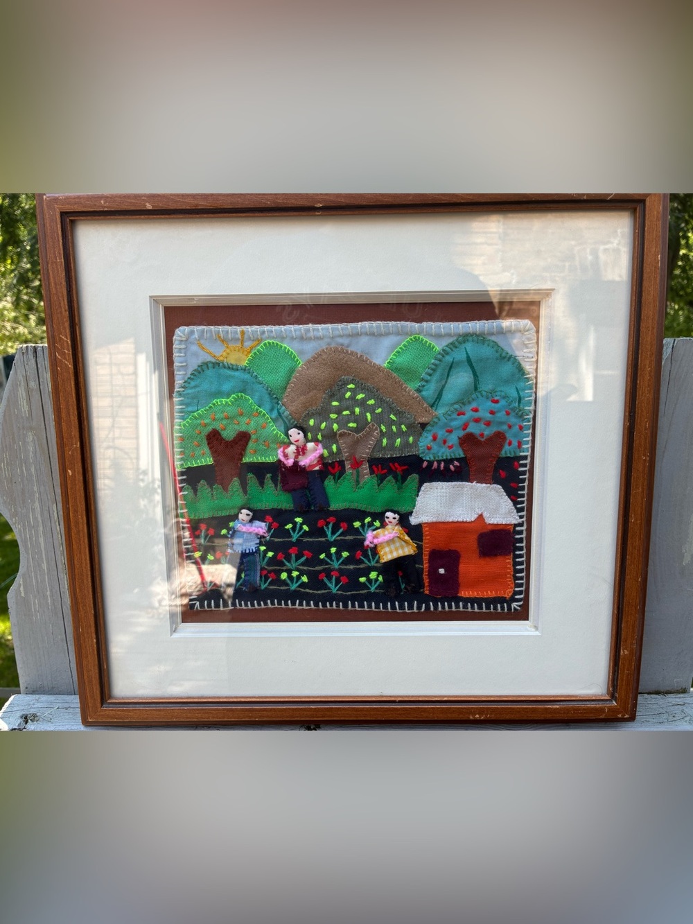 Vintage Framed Chilean Protest Arpillera Folk Art   1988